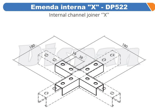 Emenda Perfilado Int X Pz 38X 38Mm Ch18 180X180Mm DP522 - Dispan