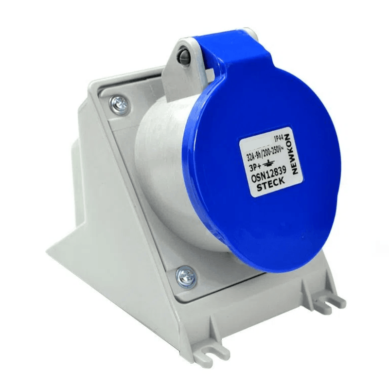 Tomada Industrial Não Metálica Embutir Plástico Fêmea Bipolar Terra 10A 250V Azul Quasar S8640 Steck